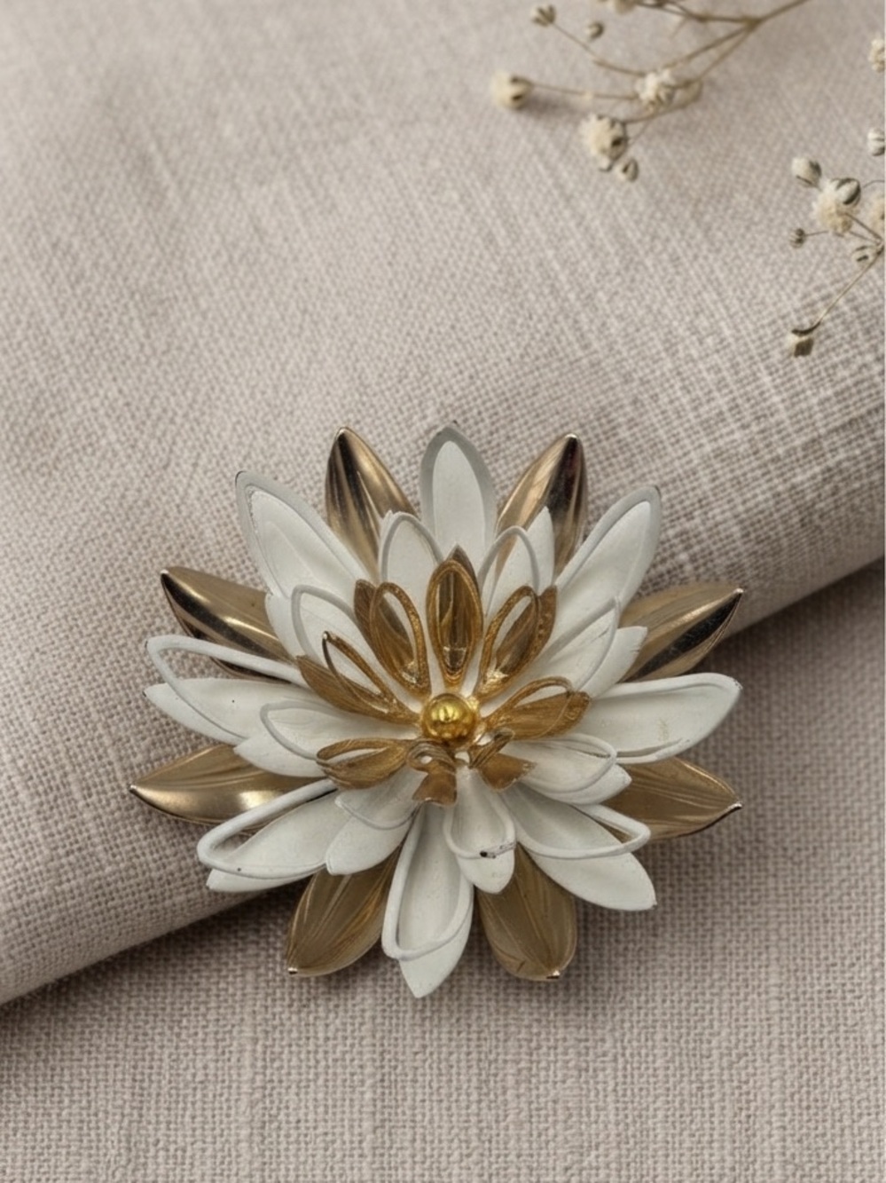Mid Century Lotus Flower Statement Brooch